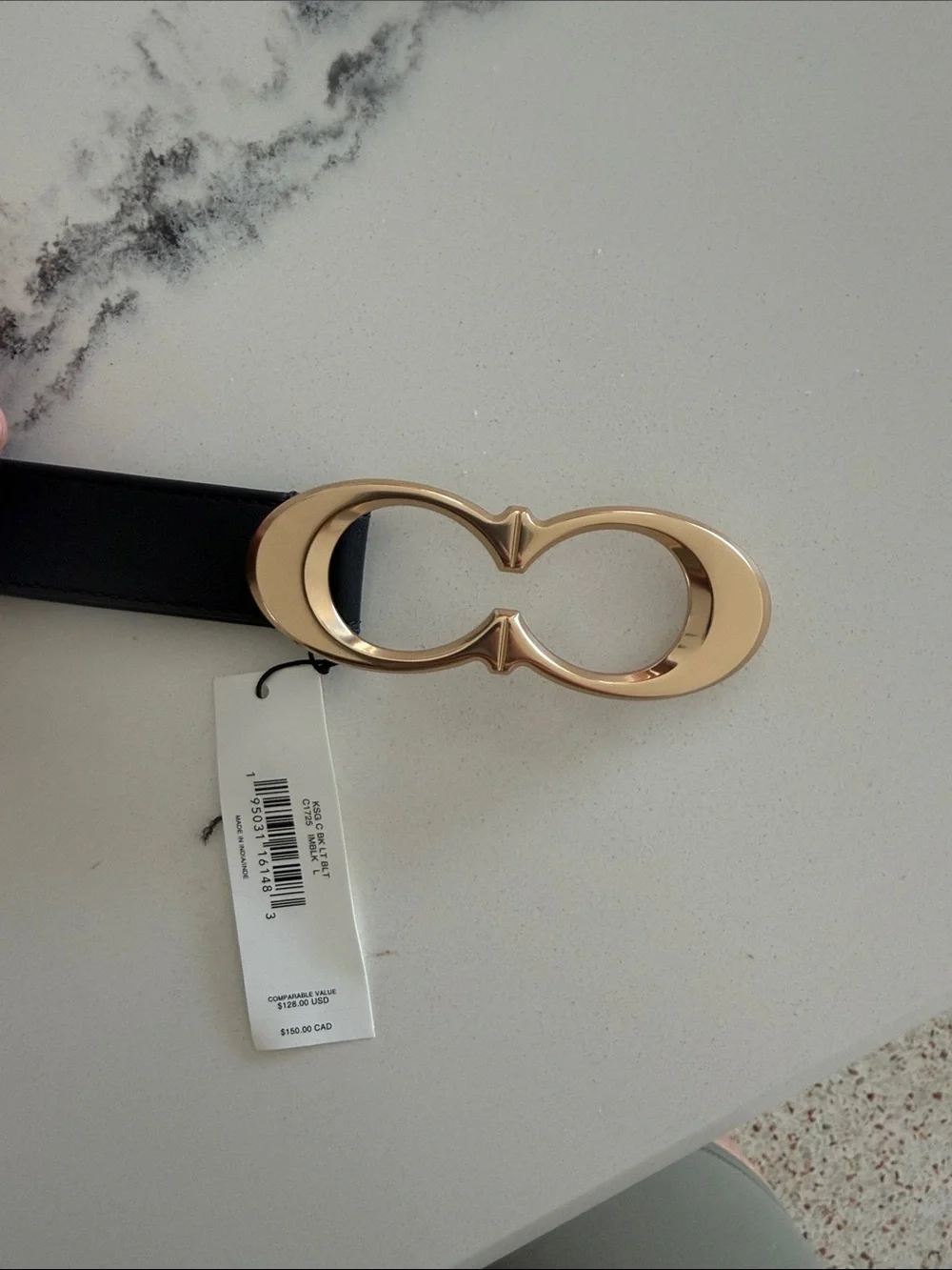 Coach Black Leather Belt with Gold Signature Double-Link Buckle
